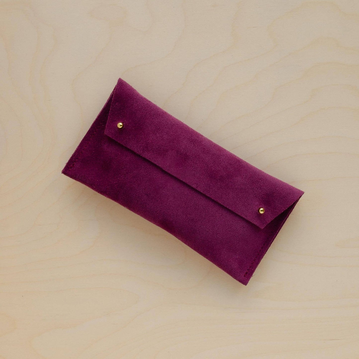 Suede Double Stud Glasses Case: Plum Purple / Gold