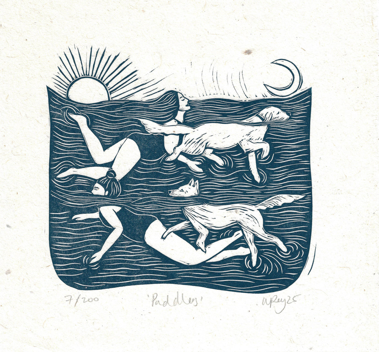 Paddlers card, dogs, dog swimming, sea swim, women & dogs