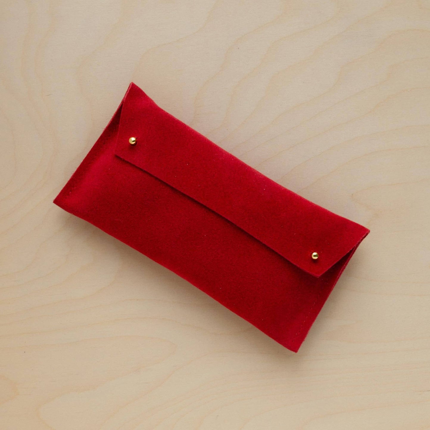 Suede Double Stud Glasses Case: Tan Brown / Gold