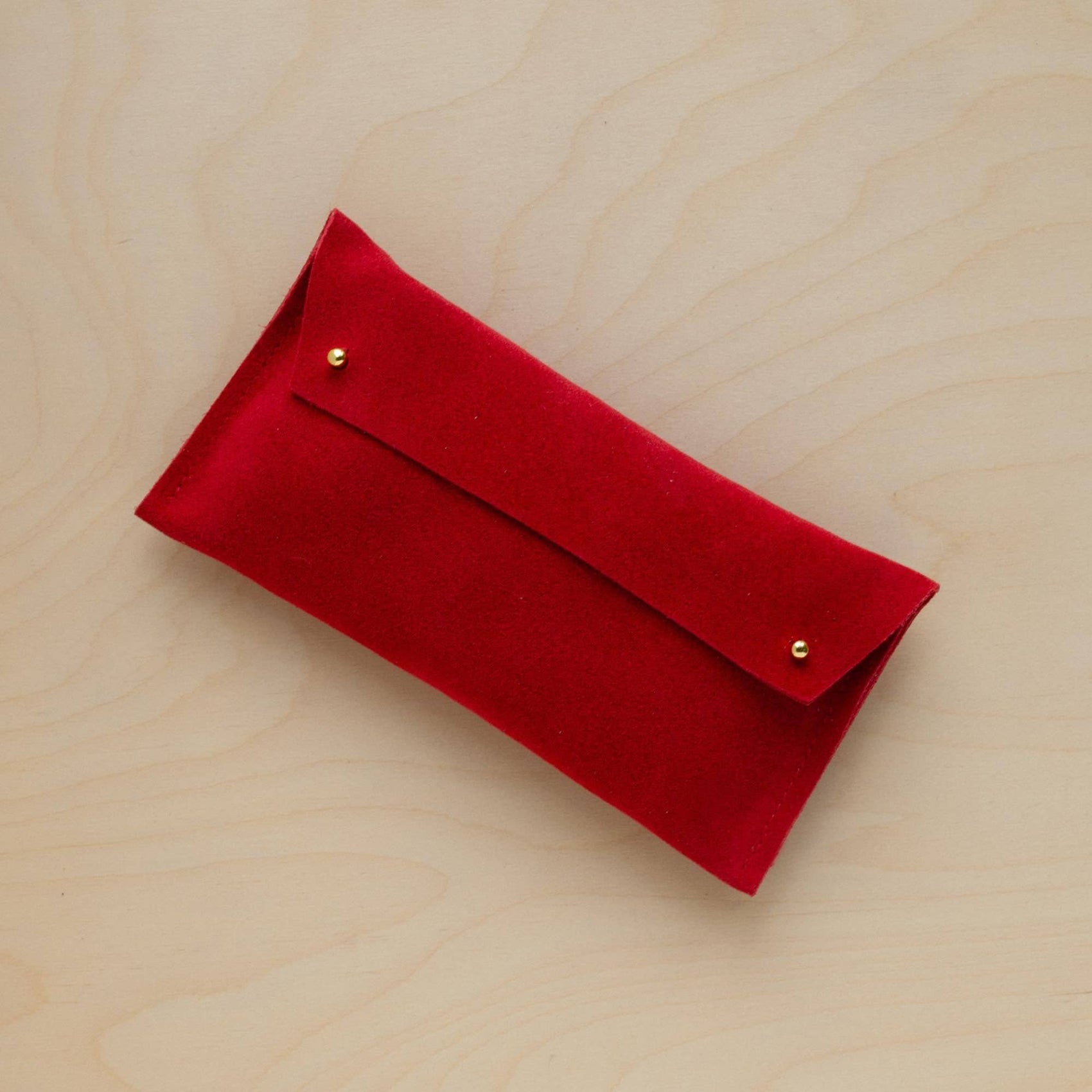 Suede Double Stud Glasses Case: Tan Brown / Gold