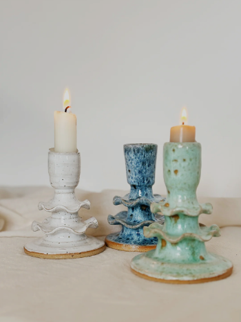 Frilly Candlestick Holder: White