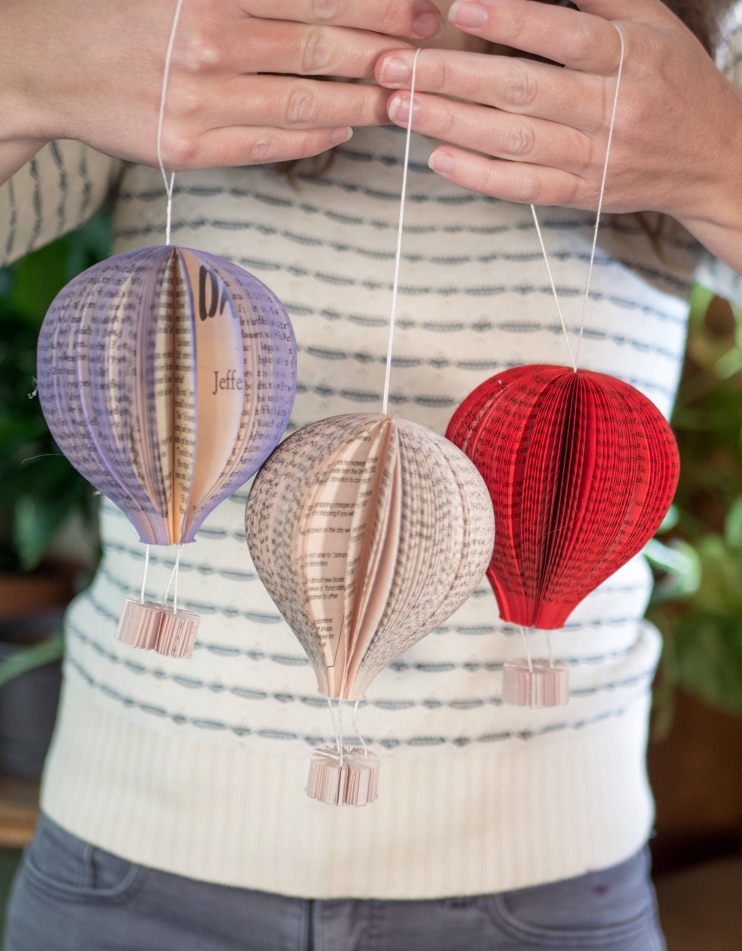 Hot Air Balloon Ornament-Bookish Decor-Christmas Ornament: Natural Book