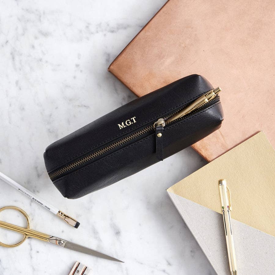 Leather Pencil Case With Personalisation: Black