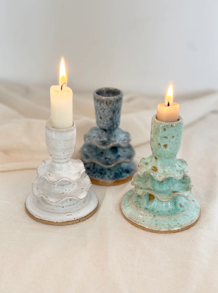 Frilly Candlestick Holder: White