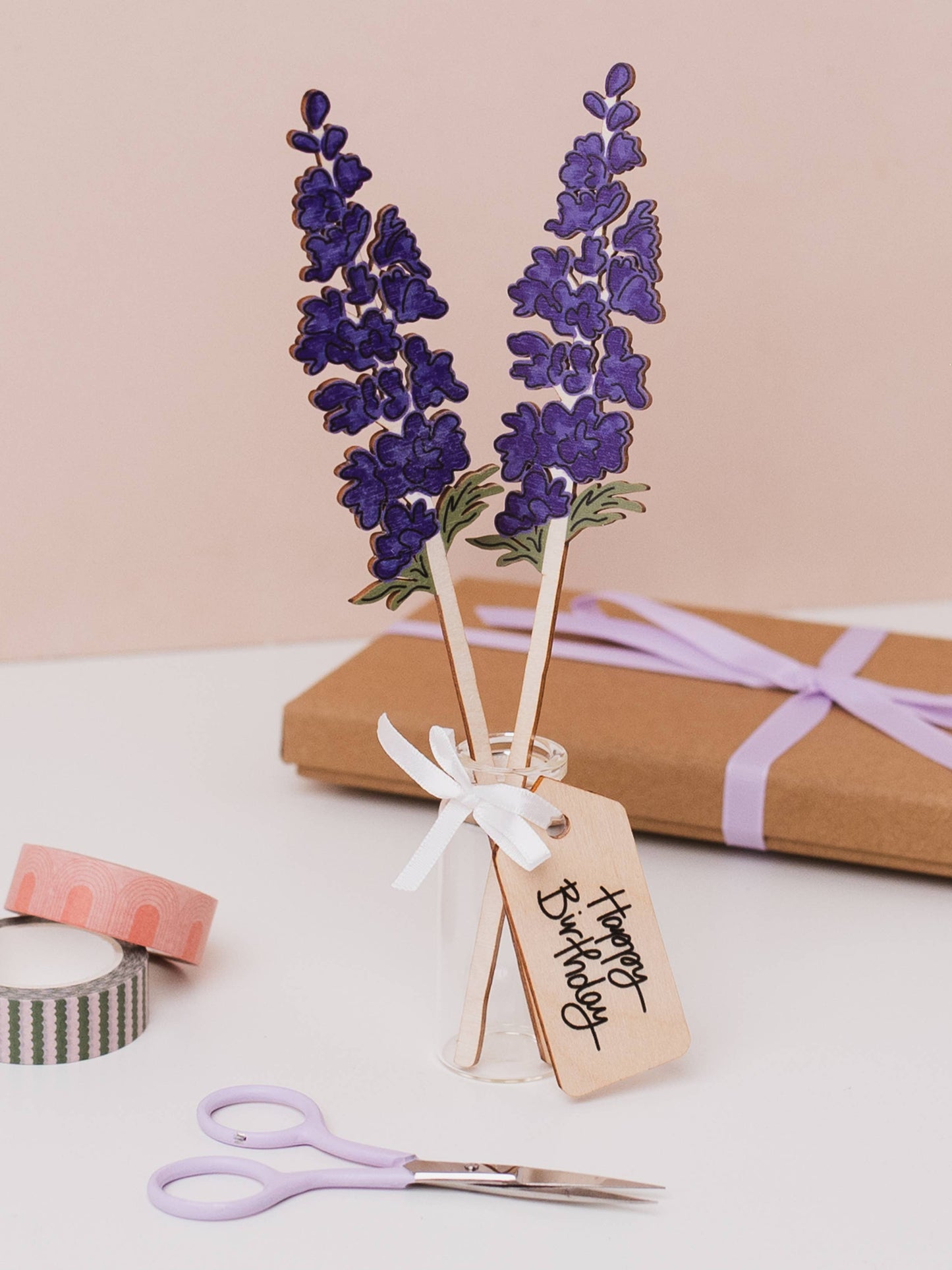 Wooden Delphinium – July Birth Flower - Sustainable Gift