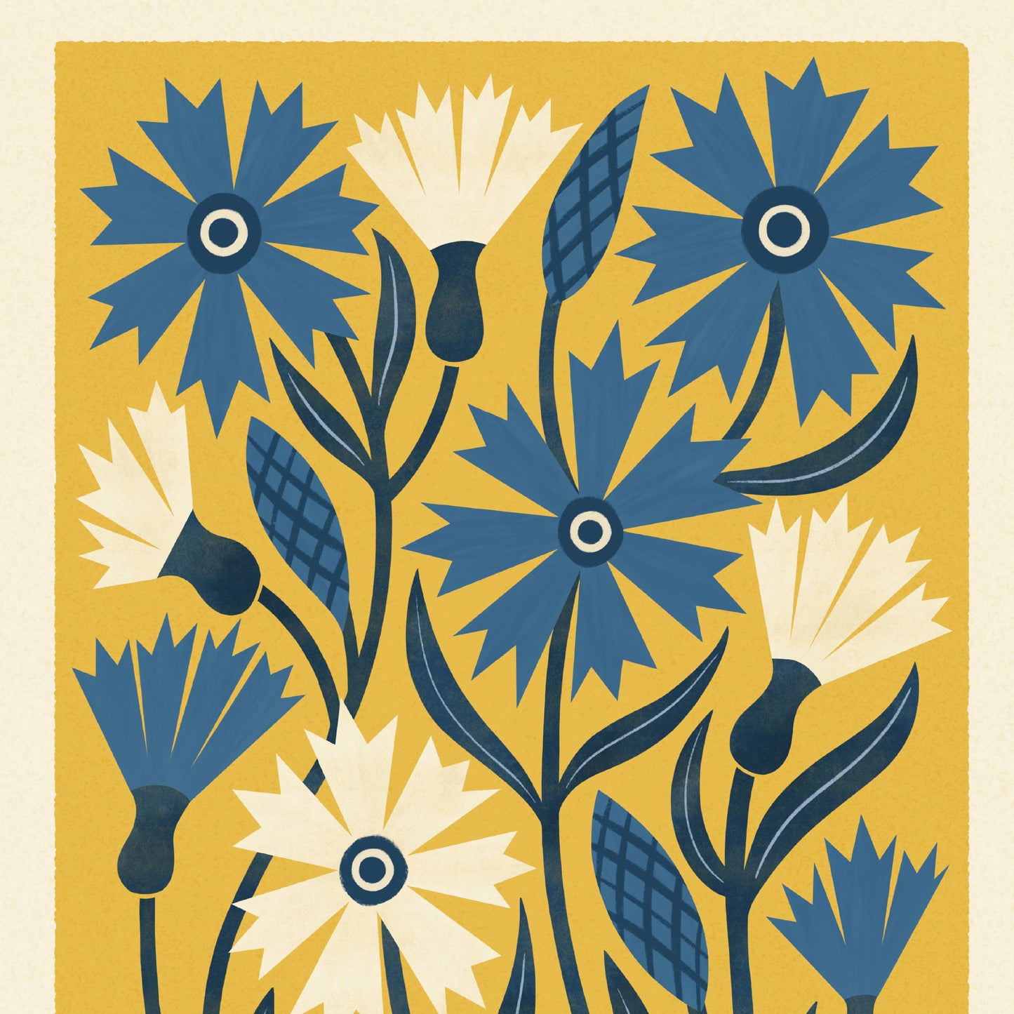 Cornflower | Modern-Retro Wildflower Art Print Wall Decor: A3