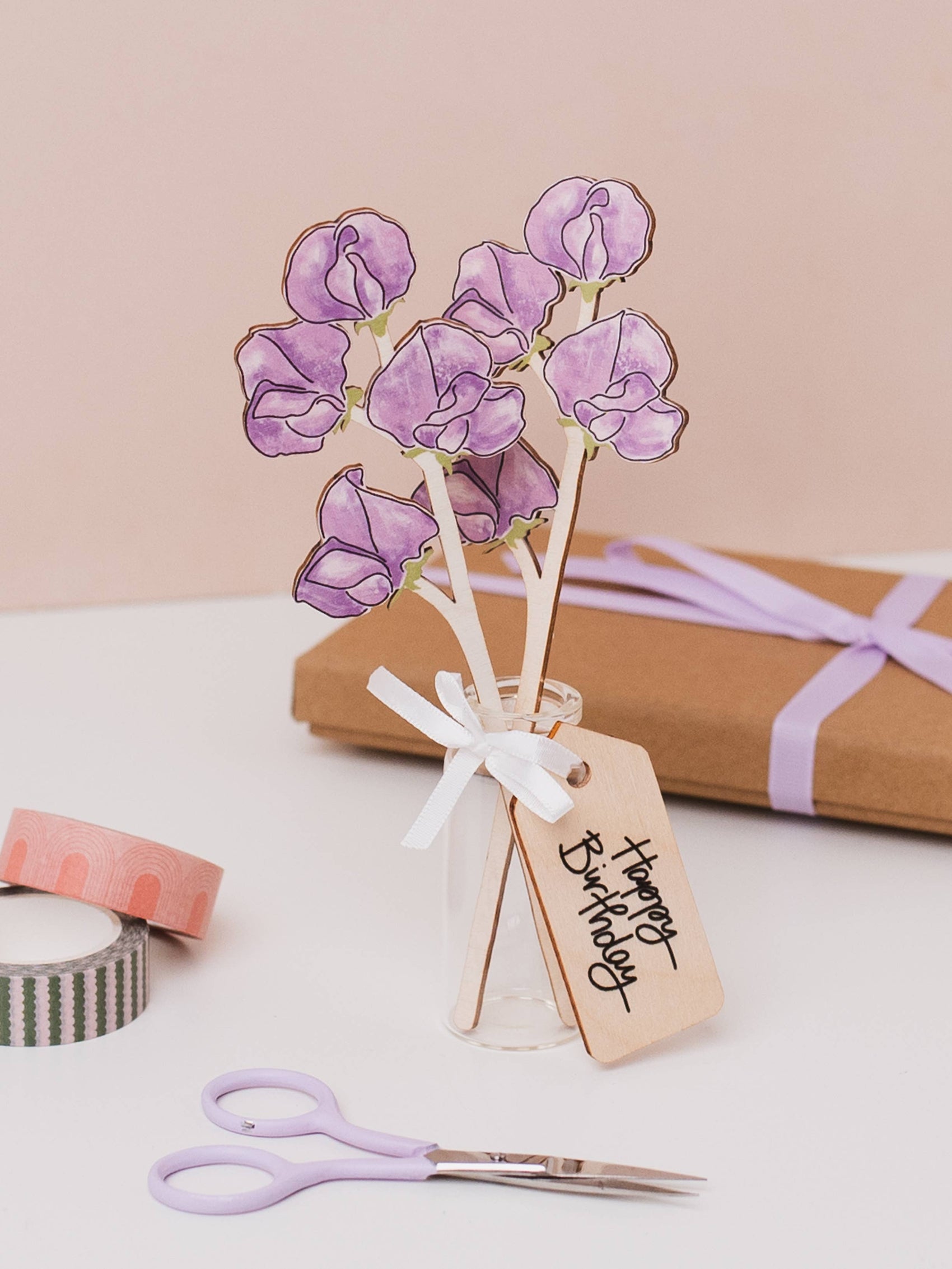 Wooden Sweet Pea Gift – April Birth Flower - Sustainable