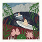 Paddle board greeting card, women in nature, botanical