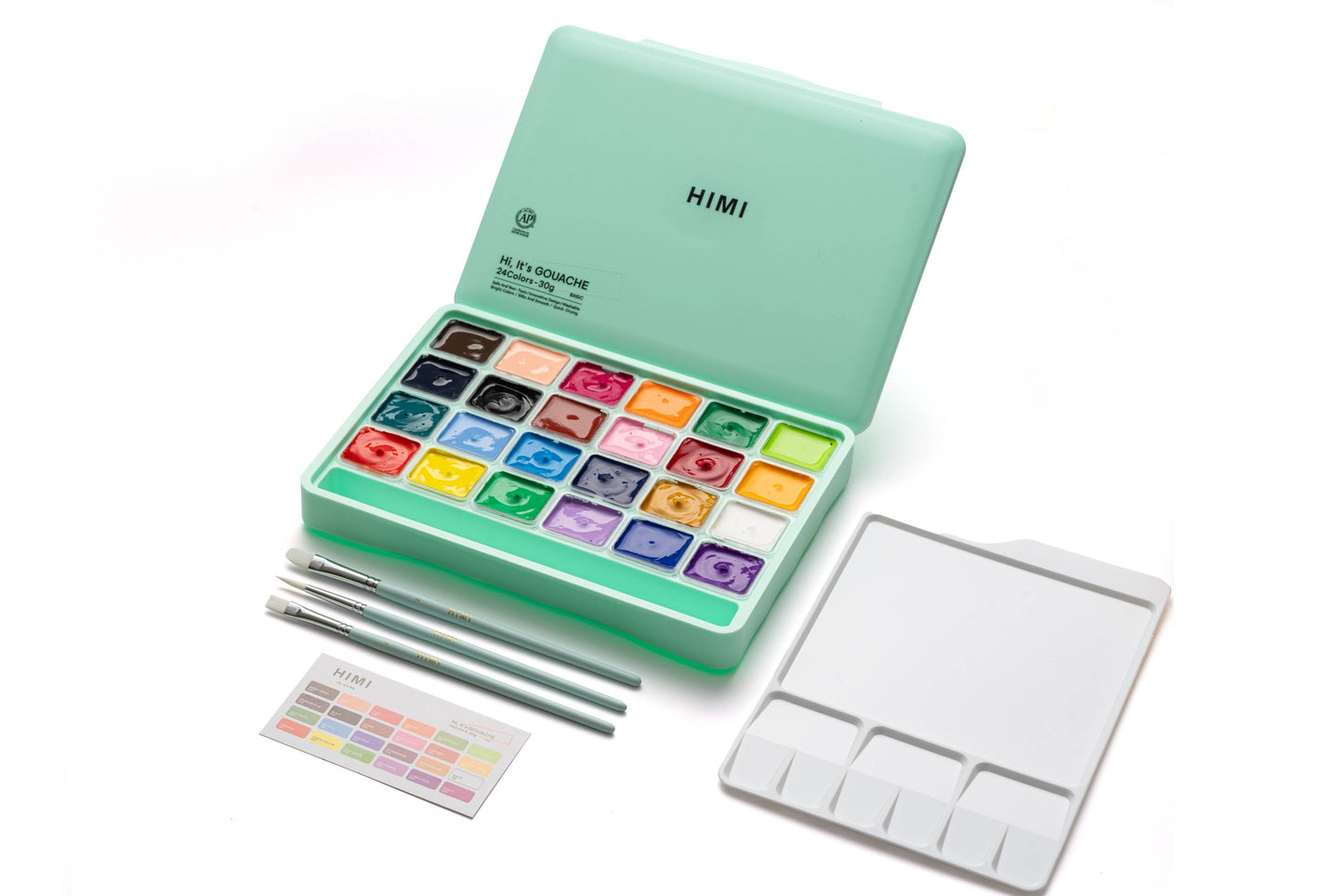 HIMI Jelly Cup Gouache Set 24 Paint Colours, 3 Brushes Green