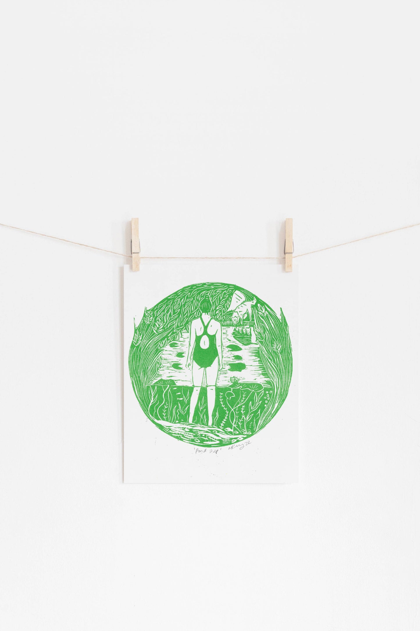Pond Dip riso print, wild swim, swimmer, rivers, nature