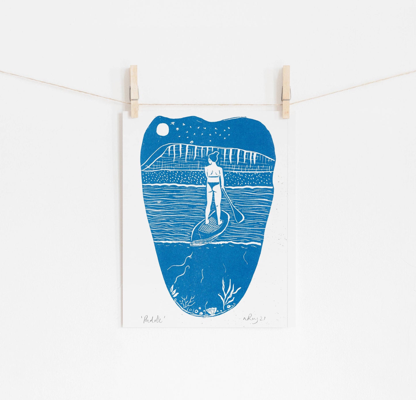 Paddle riso print, paddleboard, water, sea, beach, ocean