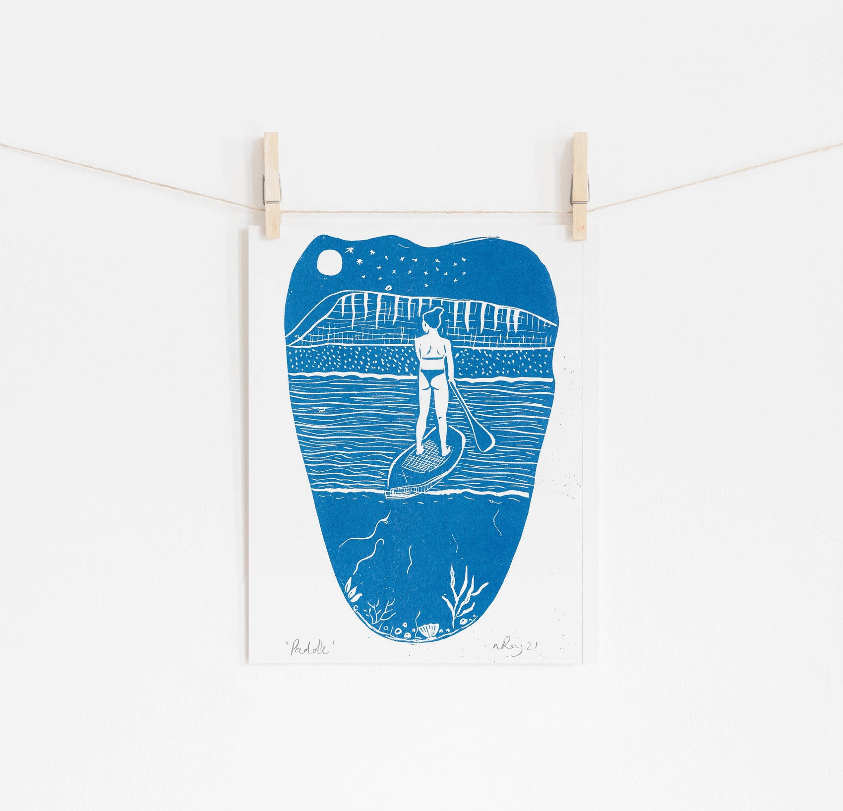 Paddle riso print, paddleboard, water, sea, beach, ocean