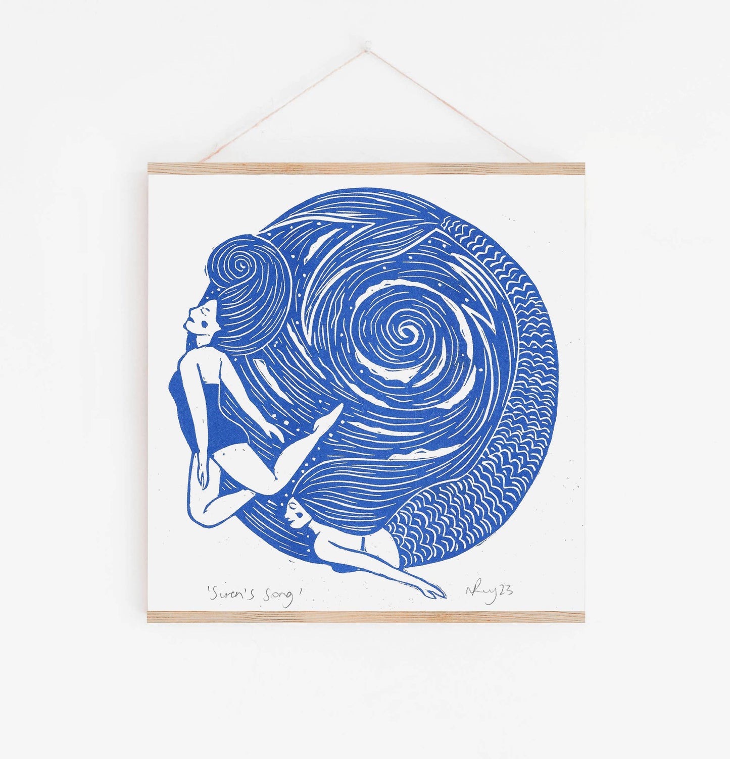 Siren's Song riso print, mermaid, folklore, swimming, wild