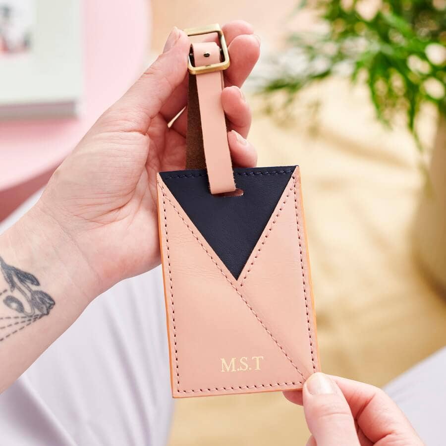 Leather Envelope Luggage Tag: Tan and Dark Brown