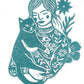 Kitty riso print, cat lover gift, cat print, woman and cat