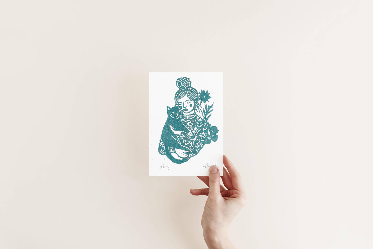 Kitty riso print, cat lover gift, cat print, woman and cat