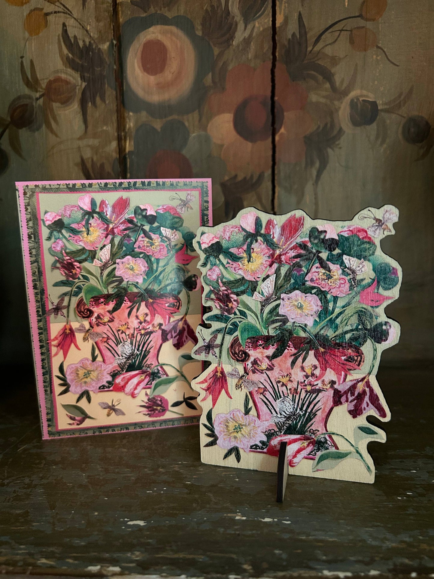 Tulips & Peonies laser cut birch plywood keepsake & card 