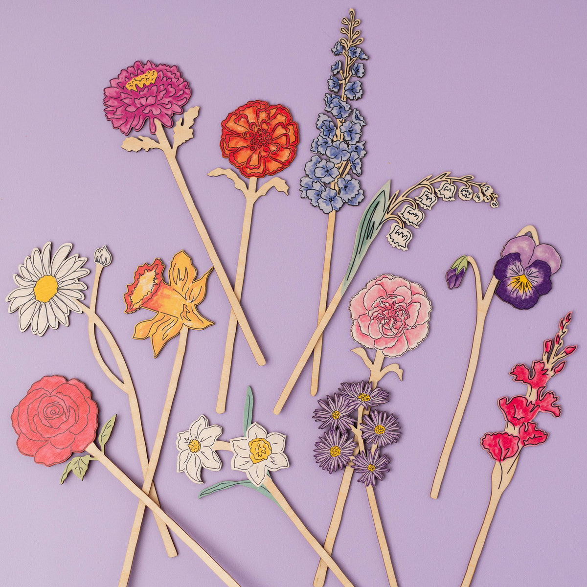 Wooden Birth Flowers - Sustainable Birthday Gift - UK Made: July - Delphinium