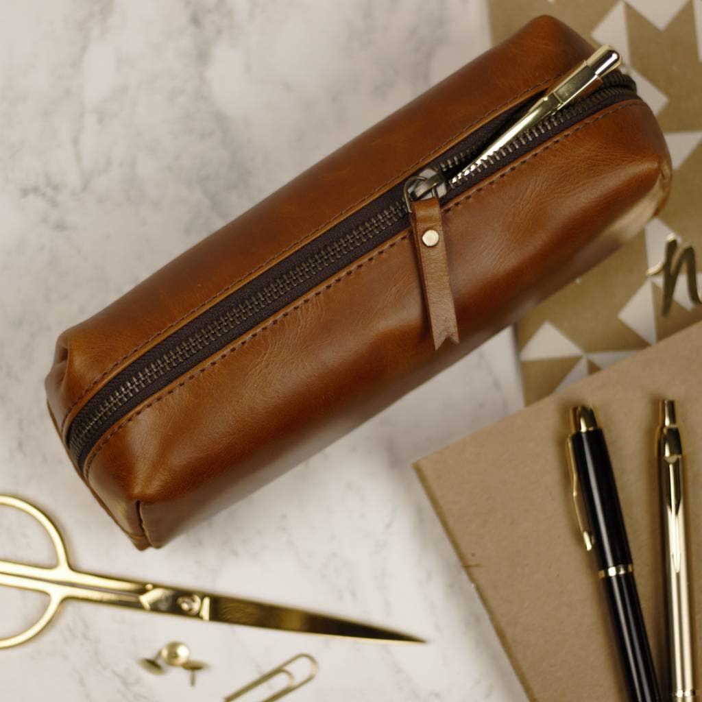 Leather Pencil Case With Personalisation: Tan
