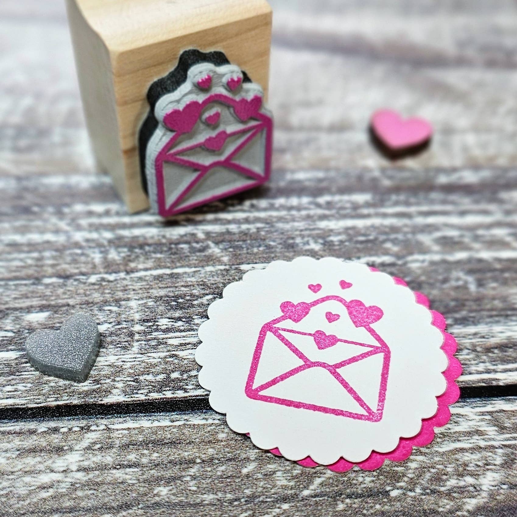 Love Hearts Envelope Rubber Stamp - Wedding Valentines