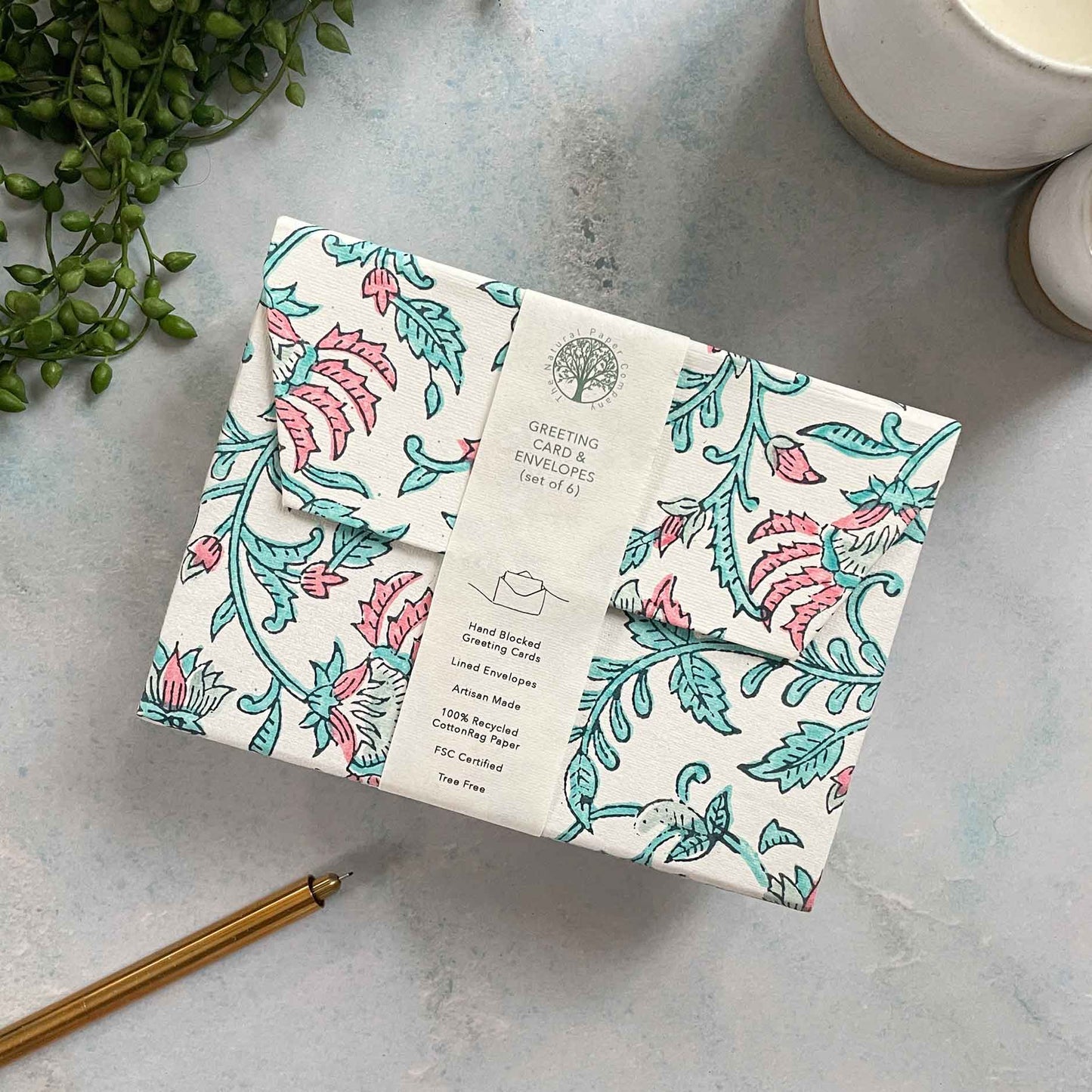 Harriet Handmade Note Card and Envelope Set | Block Printed