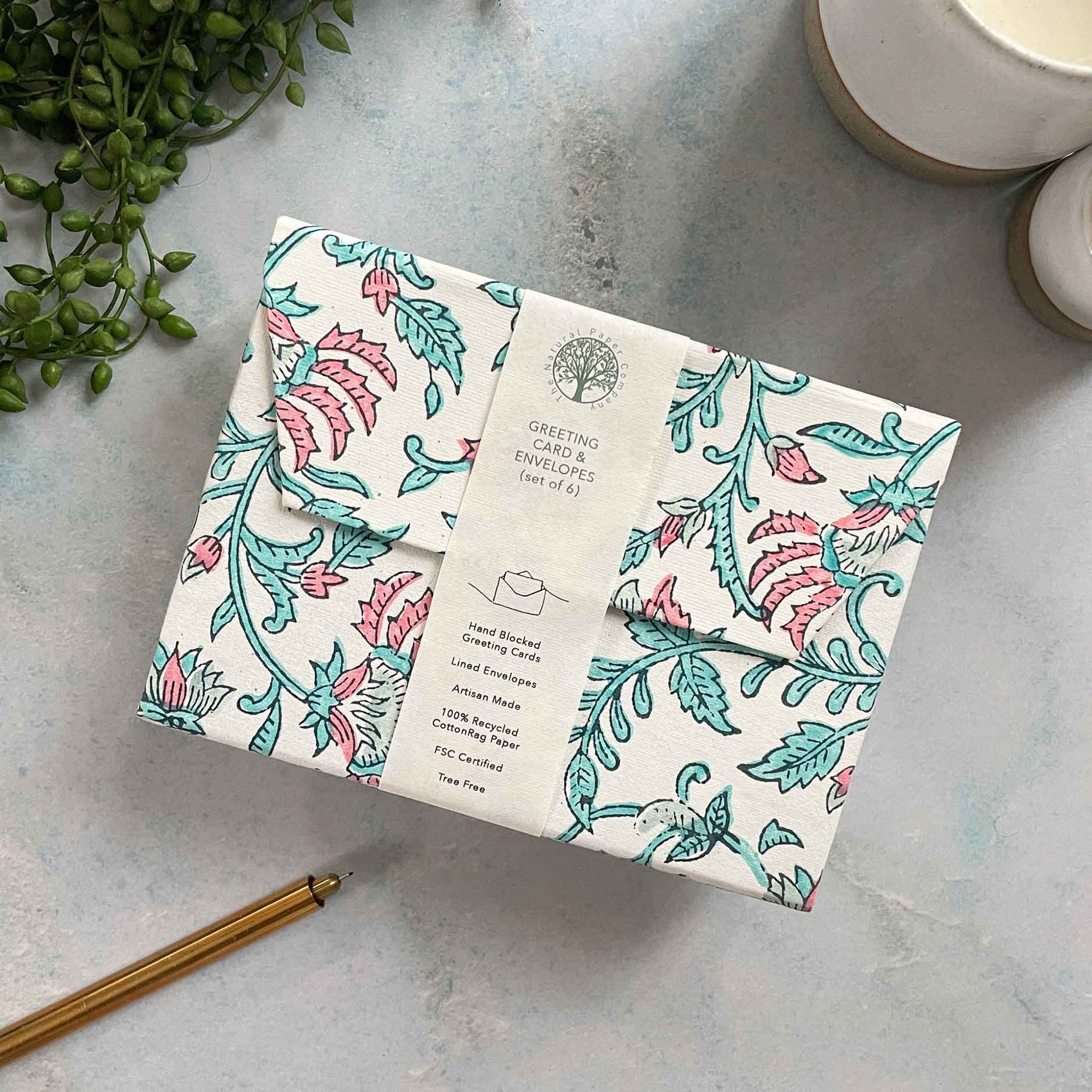 Harriet Handmade Note Card and Envelope Set | Block Printed