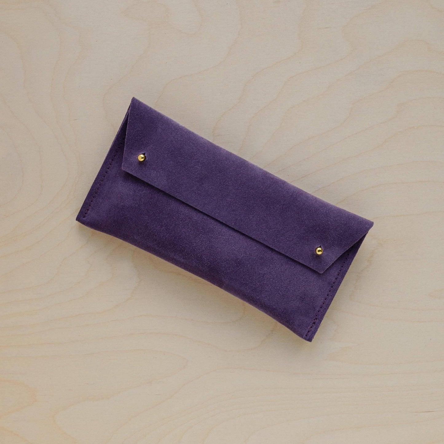Suede Double Stud Glasses Case: Tan Brown / Gold