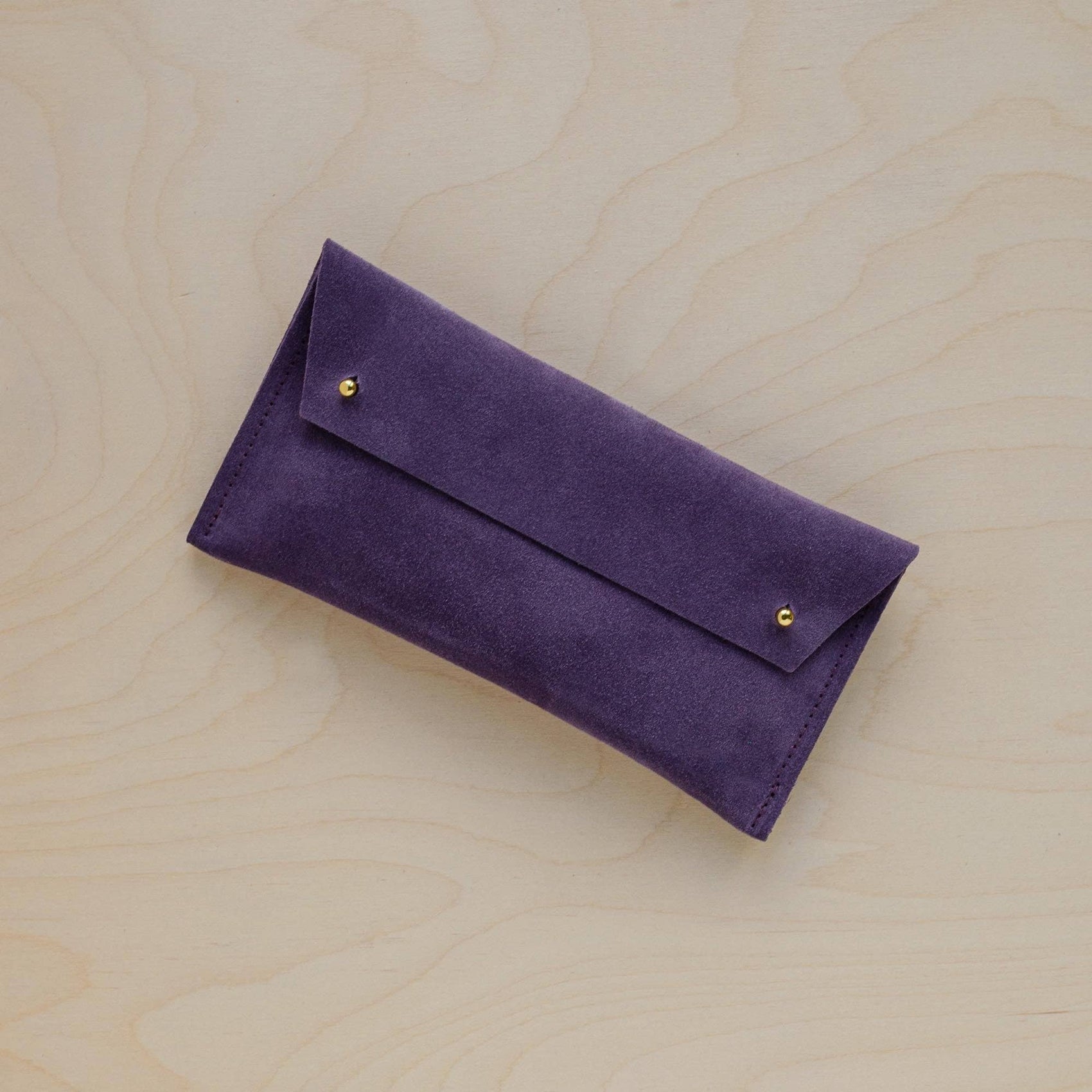 Suede Double Stud Glasses Case: Tan Brown / Gold