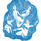 Wild Swimmers riso print, women, friends, sea, ocean