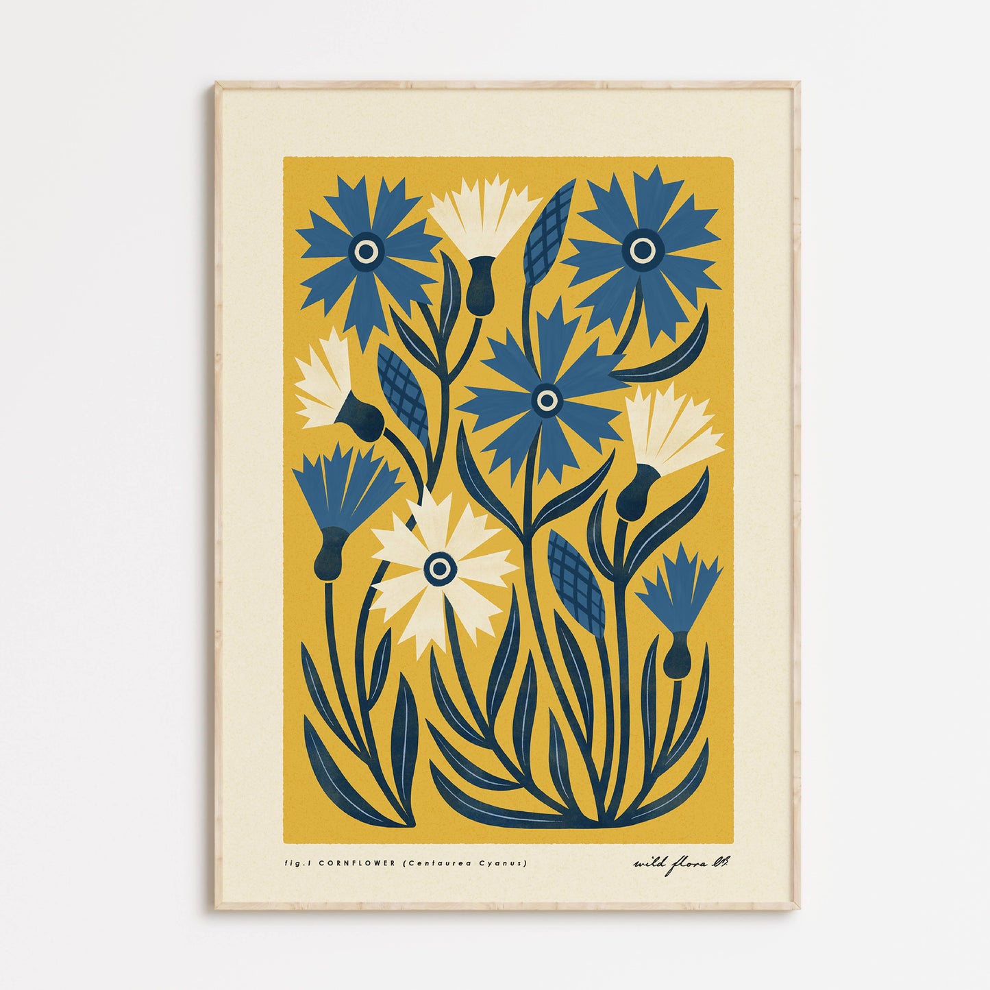 Cornflower | Modern-Retro Wildflower Art Print Wall Decor: A3