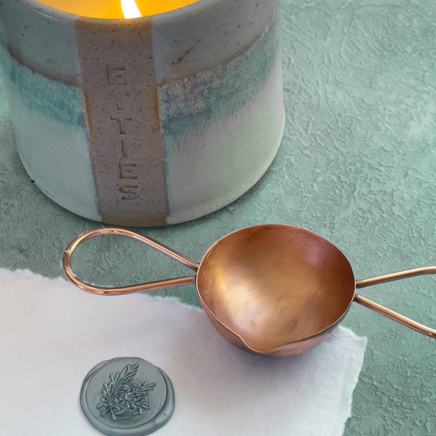 Double Handle Wax Melting Spoon - Solid Copper | Handmade