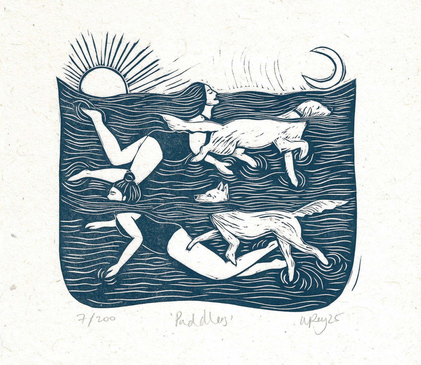 Paddlers card, dogs, dog swimming, sea swim, women & dogs