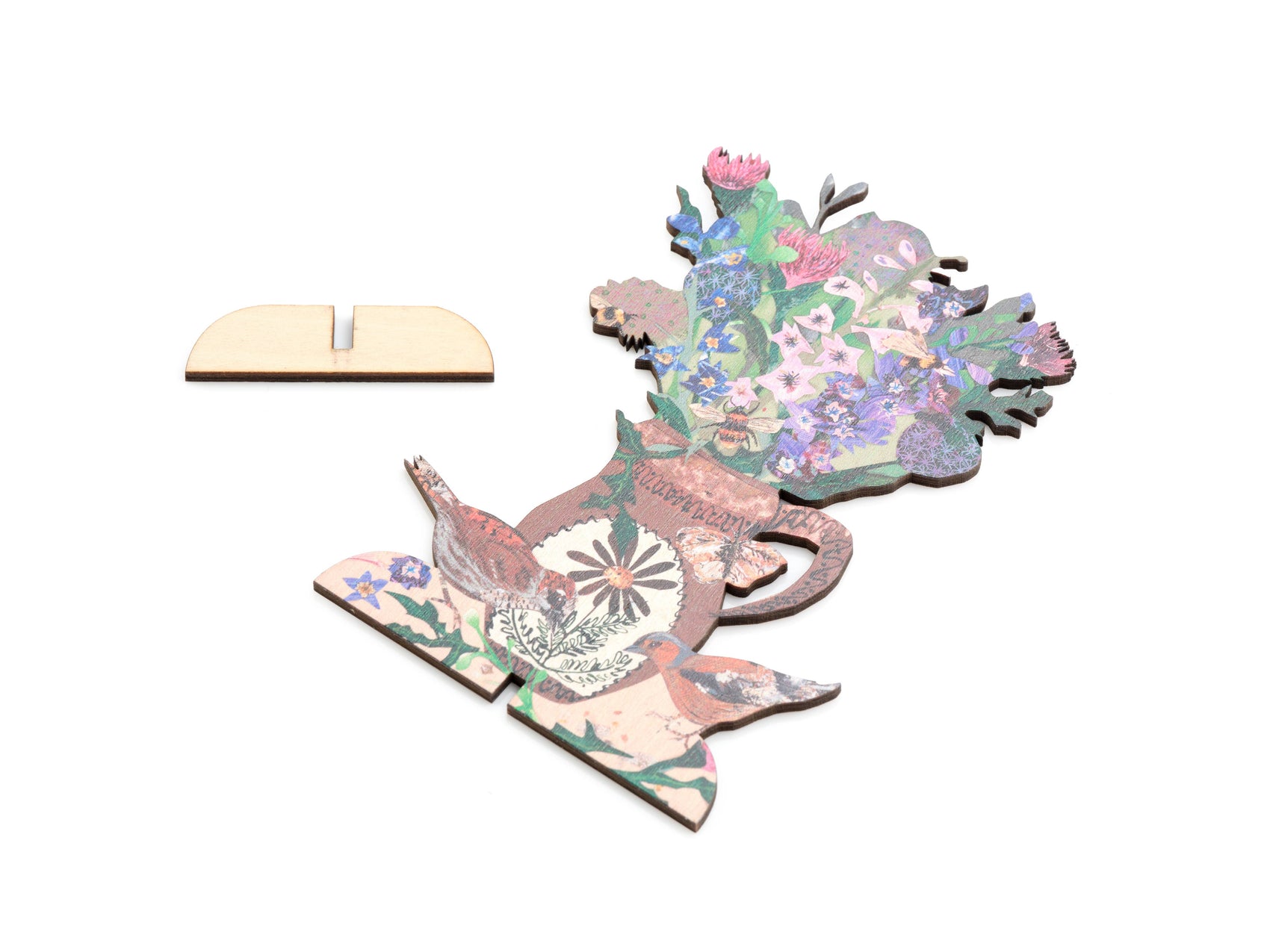 Summer Blooms laser cut birch plywood keepsake and stand.