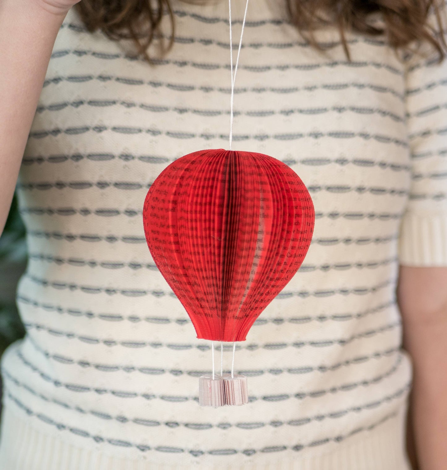 Hot Air Balloon Ornament-Bookish Decor-Christmas Ornament: Red