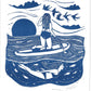 The Voyagers riso print paddleboarding, swim, outdoors, sea