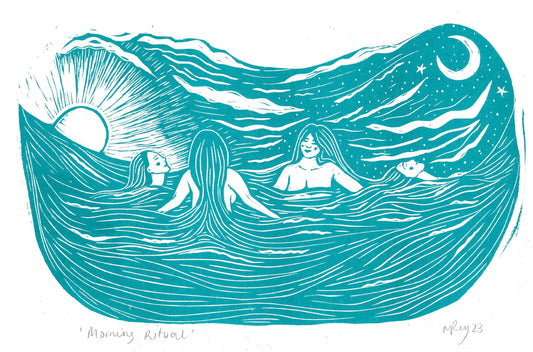 Morning Ritual riso print, sea swim, wild swim, friends