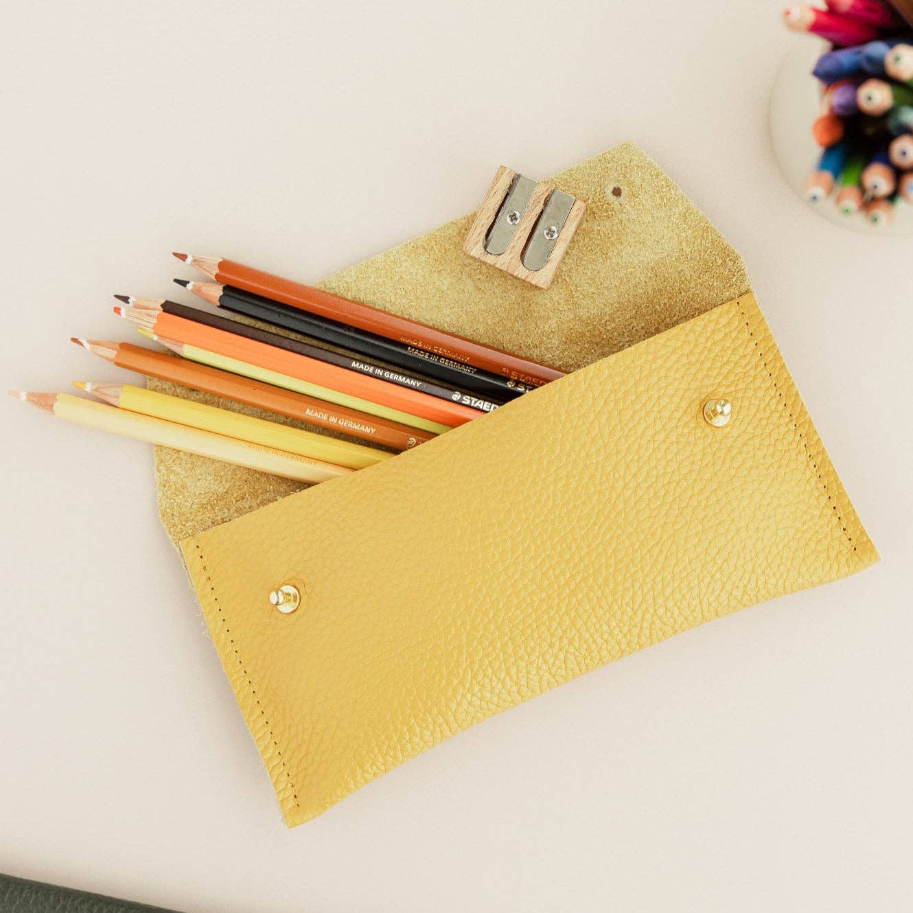 Leather Pen Case: Baby Pink / Gold