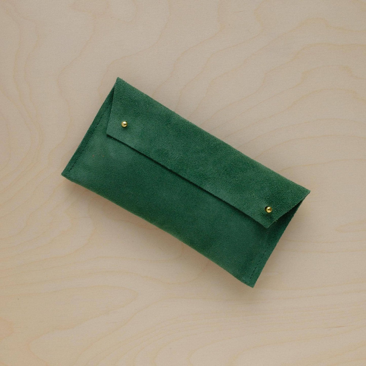 Suede Double Stud Glasses Case: Tan Brown / Gold