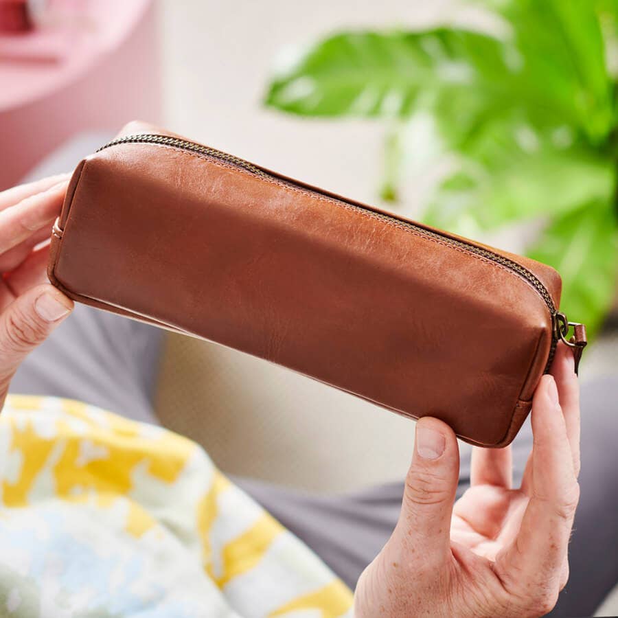 Leather Pencil Case With Personalisation: Tan