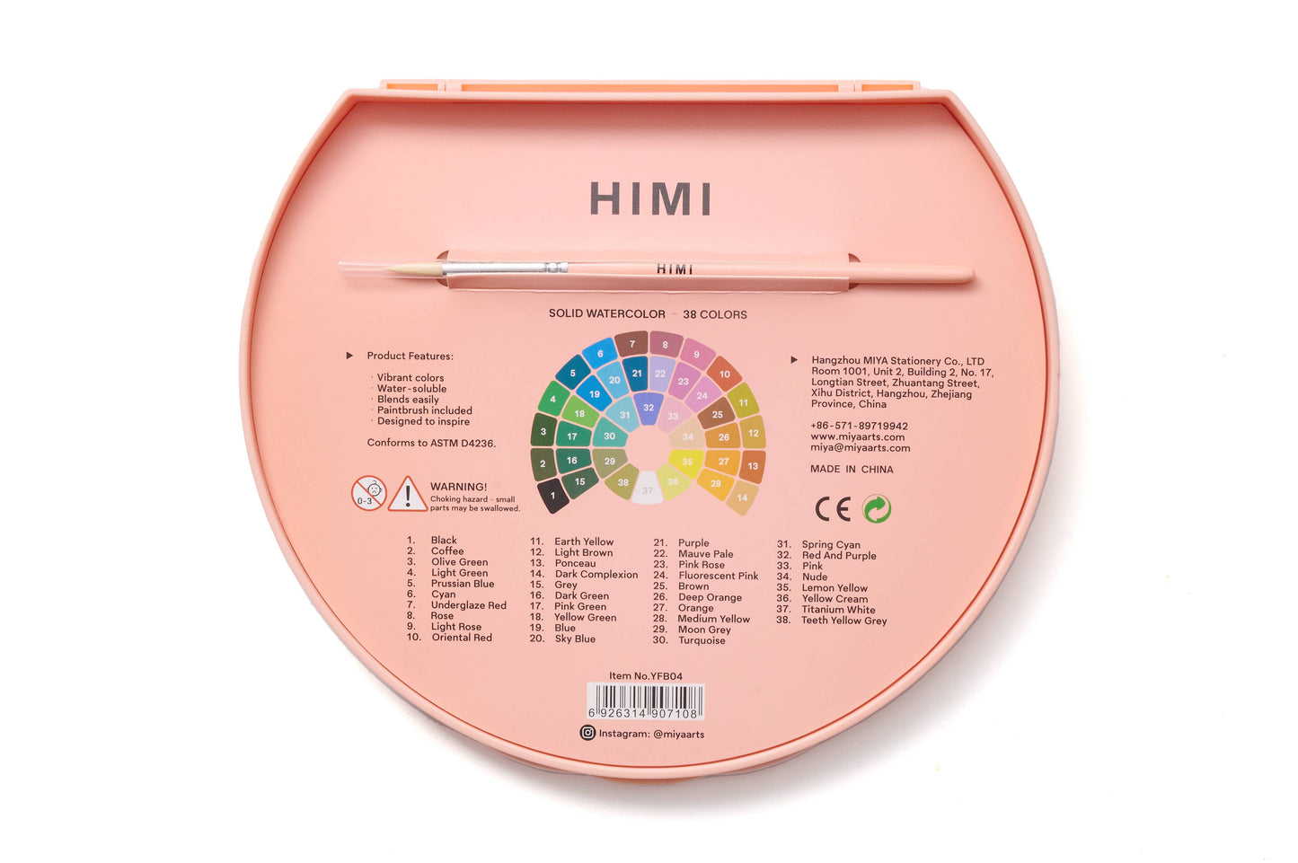 HIMI Solid Watercolour Set 38 In Pans Colours, Pink