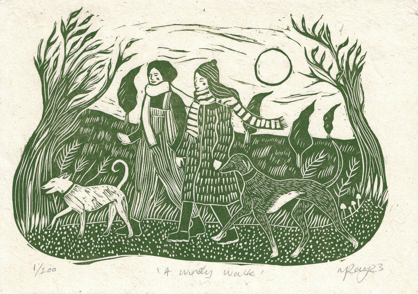 Dog Lover Greeting Card- Women Walking Dogs Illustration